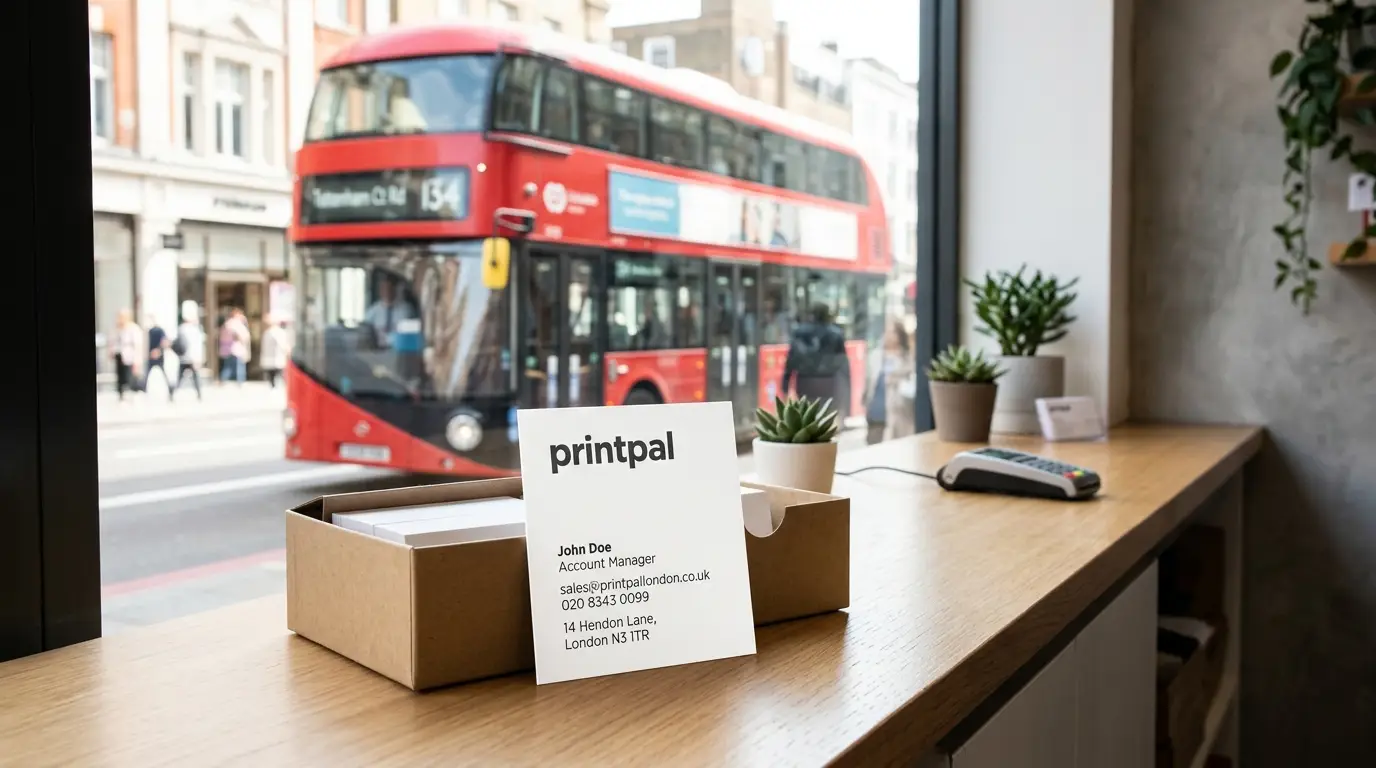 Business cards ready for fast collection from a London print studio